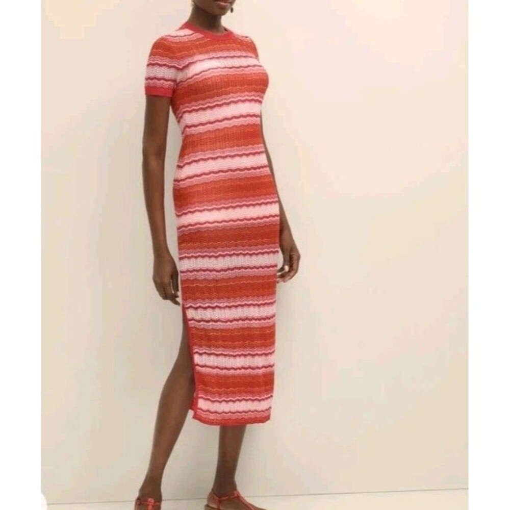 Brooks Brothers Small Striped Ombre Sweater Midi Dress Womens Pink Orange $258 - Picture 1 of 10